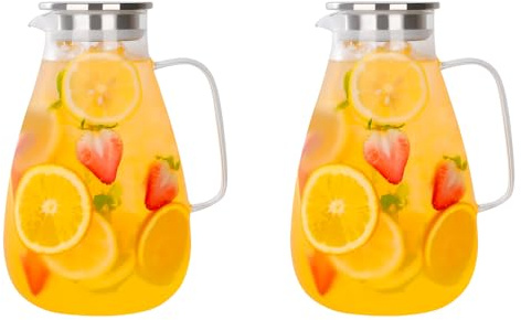 BTGLLAS Jarras de vidrio de 2,1 L y 2,6 L, jarras con tapa, jarras de vidrio de borosilicato alto, jarras para una fácil limpieza, botellas de jugo y leche, sangría, adecuadas para bebidas frías o