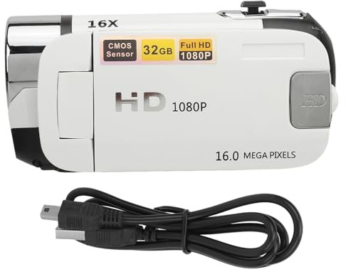 Yosoo Health Gear Digital Video Camera Camcorder, 1080P HD, 16MP, 16X Zoom, 2.4 Inch Rotatable Screen, Fill Light, Portable Camera Recorder (White)