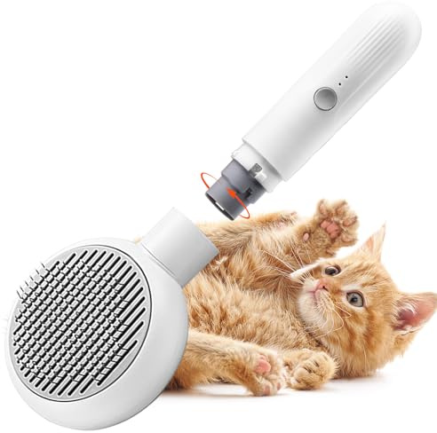 ZOBMIO 2-in-1 Haustierbürste, Hundebürste Katzenbürste mit elektrischem Krallenschärfer, Entfernt 90% der abgestorbenen und losen Haare für mittelgroße und langhaarige Hunde und Katzen, Grau