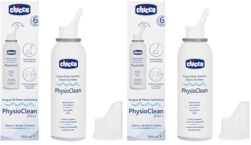 Chicco acqua di mare isotonica spray, Deterge e libera il nasino favorendo l’eliminazione del muco in eccesso, Indicata per l’igiene quotidiana del naso, 100ml (Confezione da 2)