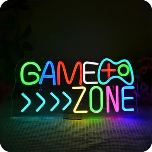 Wanxing Game Zone Neon Schild, Spiel Ladens Neon Licht Wand Dekor Schild mit,Leuchtschilder an der Wand,USB-betrieben für Spielzimmer,Spielbereich,Spiel Zeit,Dekoration Geschenke