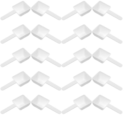 Misurino per Lavaggio 40 Pezzi in Plastico Bianco per Polvere | Uso Domestico, Misura Quadrata 9, 8x4, 6x2, 3cm, Capacità 15g, Pratico e Affidabile