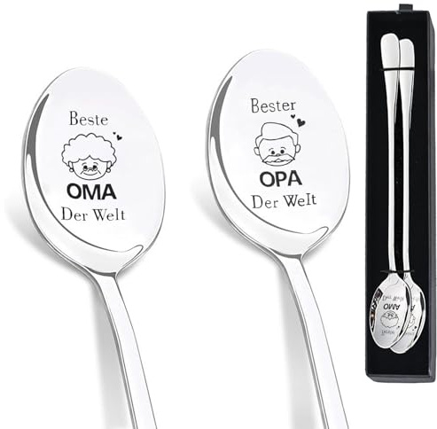 oeeo 2 Stück Kaffeelöffel edelstahl,Oma und Opa Geschenke,Gravur mit Beste Oma und Opa, Ostergeschenke Erwachsene,Geburtstagsgeschenk für Oma Opa, Löffel Personalisiert für Großeltern