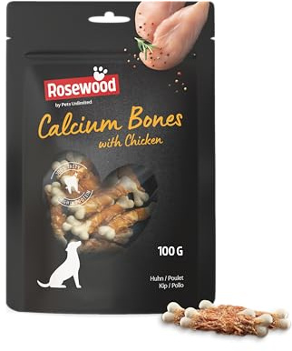 Rosewood Calcium Bones Poulet Petit – Friandise à mâcher pour Chien, Peau de bœuf et Poulet avec Calcium ajouté, Aide aux Soins dentaires, sans céréales, sans additifs artificiels, 100 g