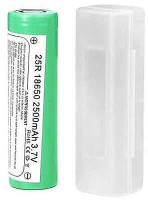 Batería de Litio Pila Recargable 2500mAh - 20A - 3.7v | Parte Superior Plana - Positivo Plano | - Linternas, mandos, videoportero con Funda Protectora plástica (1 celda 18650 Flat Top 25R)