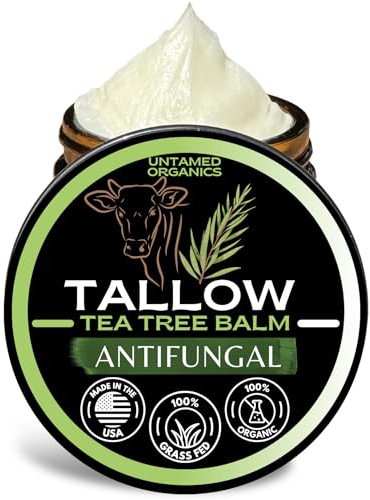 Untamed Organics Tallow Antifungal Balm | Organic Tea Tree Oil Balm with Grass-Fed Tallow | Non-Toxic Itchy Skin Relief Balm | All Natural Remedy for Athletes Foot, Jock Itch, Ringworm | 2 FL. oz.