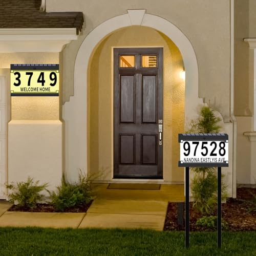 IVWVI Acrylics Solar Address Numbers for House, Address Sign with Double Stakes, Waterproof Double Color, Lighted Modern Address Plaque Solar Powered for Street Yard Park Garden
