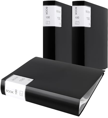 CHIHEUNG 3PCS A4 Display Folderm, 100 Pockets Folder with Plastic Sleeves, Documents Display Book for Office School Meetings, Business Reports, 31 x 23 cm, Black