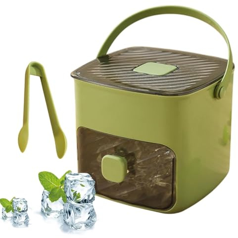 Bac à glaçons avec couvercle et poubelle, moule à glace pour congélateur, réutilisable, pour whisky, cocktail, café, bière, avec pince à glaçons (vert)