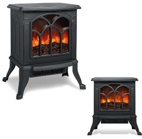 UISEBRT 750W/1500W Elektrokamin mit Heizer, Elektrischer Kaminofen mit Flammensimulation LED Tragbarer Kamin Heizung Dekokamin für Innenbereich, Schwarz