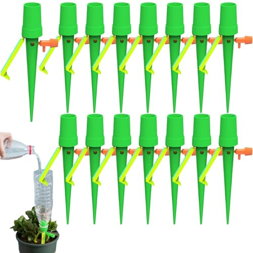 Estacas De Riego Automático - 15 Unidades de Puntas Hidratantes para Plantas | Drippers Automáticos Antifugas con Válvula Regulable para Jardín Exterior Interior Plantas Árboles Tomate Orquídea
