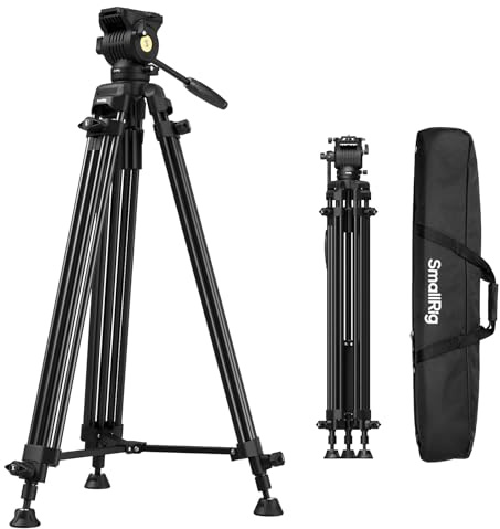 SMALLRIG 73''/186cm Heavy Duty Aluminum Alloy Video Tripod, Max Load 8kg (18lbs), Fluid Head with +85° to -78 Tilt Range, Compact Travel Tripod Weight 3.1kg(6.8lbs), Folded Height 88cm, AD-14-5440