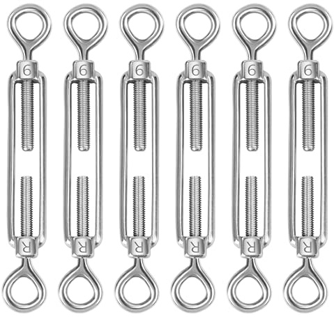 Tenditore Occhiello Acciaio Inox M6, 6 Pezzi Tenditore Fune Tension Tirante Occhiello & Occhiello Regolabile Tendicintura Filo, Hook & Eye per Tende da Sole, Corda da Arrampicata, Filo di Acciaio