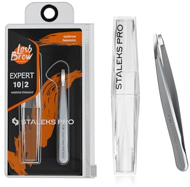 STALEKS PRO Pinzas para cejas finas y delgadas, bordes rectos finos y precisos, acero inoxidable AISI 420. Con estuche de almacenamiento. Expert 10/2