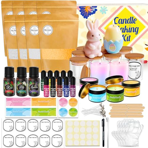 Kerzen Selber Machen Set - 177PCS DIY Kerzenherstellung Zubehör Kit, 2000G Sojawachs Bienenwachs, 10 Farbstoffen, 14 kerzengießset, 3 Ätherisches Öl, 60 Kerzendochte, 5 Dochthalter, Erwachsene Kinder