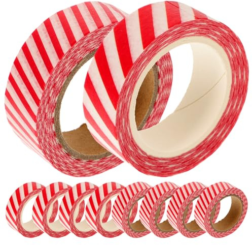 Generisch 10 Rollen Weihnachts Klebeband Papierklebeband Rot Weiß Gestreift für Geschenkverpackung und Selbstgemacht Dekoration Notizpapier Klebeband Leicht Abreißbar für Kalender Scrapbook