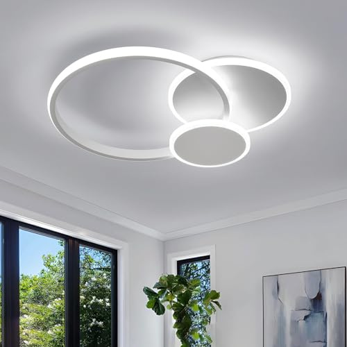 FUPE Plafoniera LED Soffitto - 4320LM Lampada Soffitto 43W Moderna a 3 Anelli Luce Fredda 6500K per Soggiorno e Camera in Alluminio e Acrilico per Cucina Corridoio