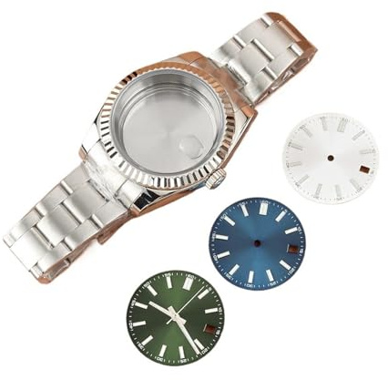 LAKSUYRE 36mm 39mm Sapphire Watch Case Brushed Oyster Strap Compatible NH35 NH36 Movement 28.5mm Dial and Hands Blue Luminous(10-ice Blue dial,39mm)