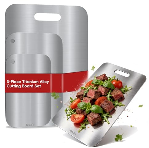 3 Pezzi Tagliere Acciaio Inox 316 Alimentare, Doppio Lato Reversibile, Igienico Antibatterico e Resistente, per Carne, Verdura, Frutta e Pane, Set da Cucina Professionale