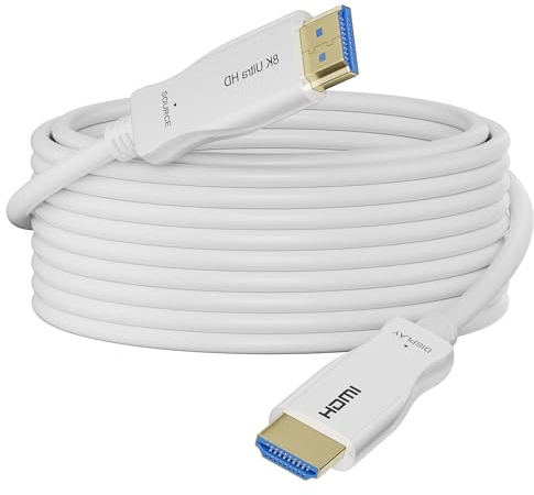 Kricsertg 8K HDMI Glasfaser kabel 15Meter - 48Gbps High Speed HDMI Kabel Speed 8K@60Hz 4K@120Hz HDR10 eARC 3D HDCP 2.3 Kompatibel mit Laptop, kompatibel mit HDTV, Monitor, Projektor - Weiß