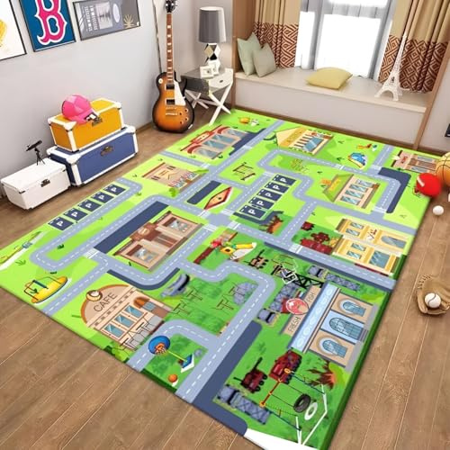 JynxtoyZeal Alfombra de Juegos para niños, Alfombra Infantil de Juego para niños de Ciudad, Alfombra de Juegos educativa, para habitación de niños, Sala de juegos-80×120cm