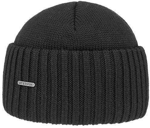 Stetson Northport Wintermütze aus Merinowolle - Mütze Made in Italy - Seemannsmütze für Damen/Herren - Wollmütze Herbst/Winter - Merinomütze Schwarz One Size