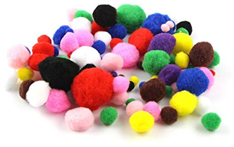 arkCRAFT Pom Poms Multicolored 7 mm, 10 mm, 20 mm, 25 mm Baumwolle Sortiert (100) Ideal für Halloween und Crafts