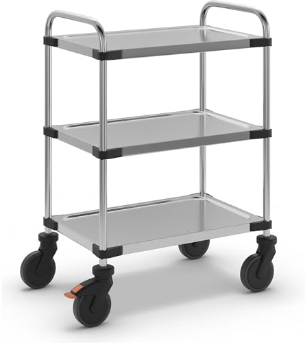 kaiserkraft | Edelstahl-Servierwagen 640-RL | mit 3 Etagen | montiert | Tragfähigkeit 150 kg