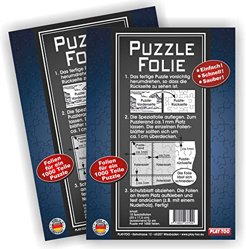 Play-Too 2er Set Puzzlefolie 20 Blatt! Puzzlekleber! Einfach! Schnell! Sauber! hält Superfest! Optimal für 2 x 1000 Teile oder 4 x 500 Teile Puzzle Made in Germany