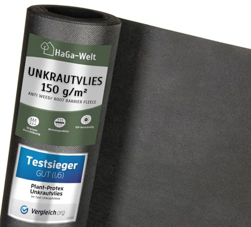 HaGa Unkrautvlies 150g/m² in 1,2m x 20m - Atmungsaktives Gartenvlies für effektiven Unkrautschutz im Garten mit hoher Reißfestigkeit