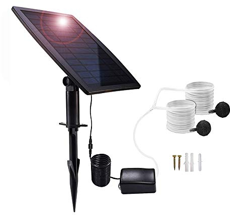 Lancoon Kit Pompa Aria Ad Energia Solare, Pannello Solare 2.5W, Pompa Aria, Tubi Aria E Pietre Di Aerazione Per Laghetto Da Pesca Per Piscina Da Acquario