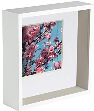 Nicola Spring 8 x 8 3D Shadow Deep Box Photo Frame - Craft Display Picture Frame with 4 x 4 Mount - White