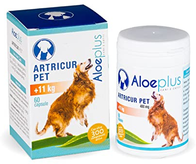 ALOEPLUS Artricur Pet Ergänzungsfuttermittel für Gelenke von Hunden ab 11+ Kg - 100% natürlich mit Aloe Arborescens Bio, Spirulina, Boswellia und Teufelskralle, stärkt und schützt, 60 Kapseln