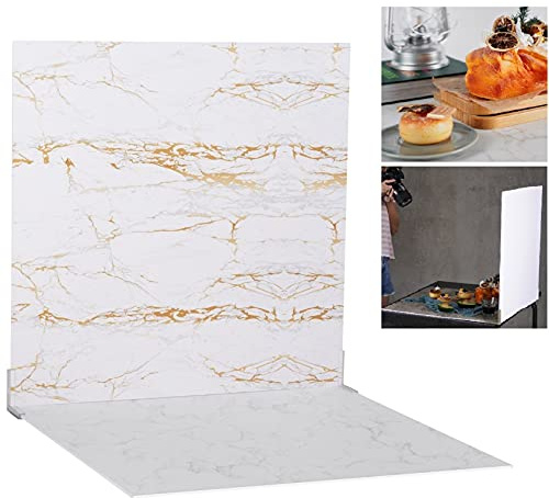 Selens 2X Hintergrund Boards Kit für Food Fotografie 60x60 cm Hintergründe | Weiß Gold Marmor Textur Flat Lay Vertikale Tischplatte Background, für Essen Schmuck Kosmetika Kleine Requisiten Foto Studio