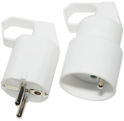 Lot de 2 Fiches Électriques 16A avec Terre – 1 Prise Mâle + 1 Prise Femelle – Blanc – Connexion Rapide avec Anneau