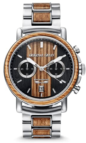 Original Grain Brewmaster Silver Chronograph 44mm Wooden Watch for Men