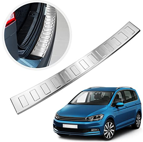 CHROMEMASTER | Ladekantenschutz Stoßstangenschutz | Kompatibel mit Volkswagen VW Touran 2015+ ; Gebürsteter Edelstahl, Silber Matt; Unsere Lackschutzleiste Sichert den Heckstoßfänger vor Kratzern