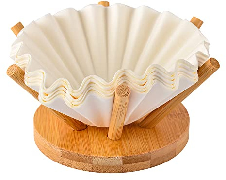 Basket Coffee Filter Holder Storage - CAFEMASY Bamboo Coffee Filters Rack Dispenser for Home Kitchen Coffee Bar Counter Decor