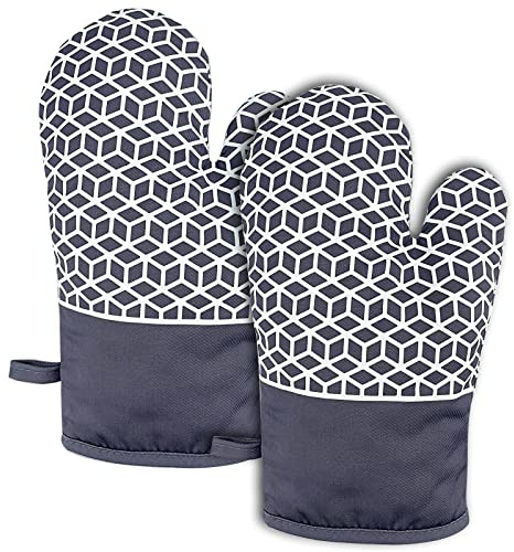 ZVZM Ofenhandschuhe Hitzebeständige 300°C, Backhandschuhe Ofenhandschuh Silikon Anti-Rutsch Topfhandschuhe, Kochhandschuhe mit Rutschfestem Silikonmuster für Kochen Backen Grillen.