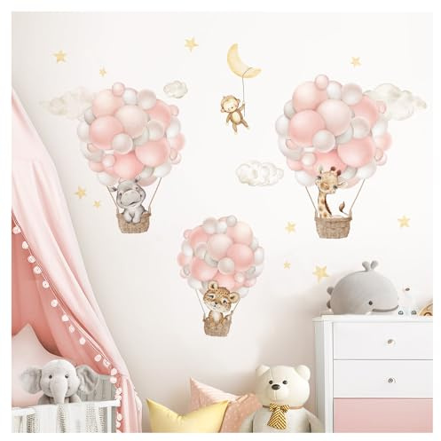 DEKO KINDERZIMMER Wandsticker Wandtattoo Kinderzimmer Heißluftballon Tiere Wandaufkleber Mond Wolken Babyzimmer Mädchen Wanddeko DK1032-1