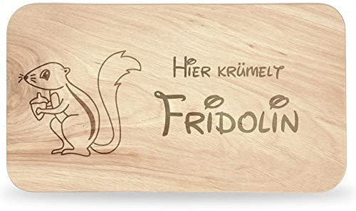 Frühstücksbrettchen Kinder - tolles Frühstücksbrettchen Holz mit | Eichhörnchen zum Personalisieren, personalisierte Geschenke Kinder, Schneidebrett mit Gravur, Geschenk zur Taufe/Einschulung