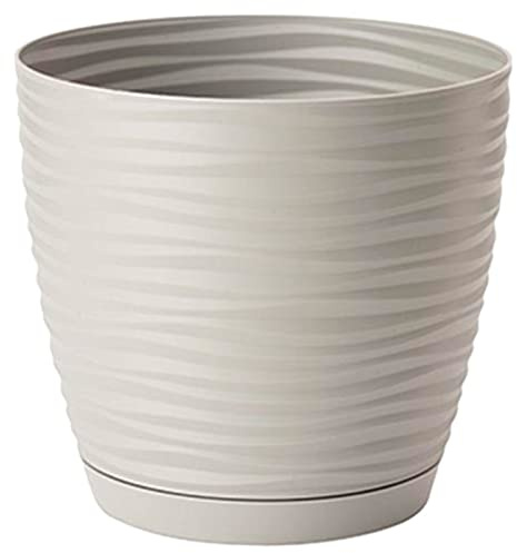 Acan Tradineur - Maceta Redonda con Plato - Diseño Sahara (Ø 23 cm) - Fabricado en plástico - Ideal para jardín Exterior, terraza o balcón - Color Surtido