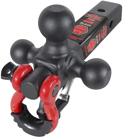 TOPTOW Recovery Shackle Ball Hitch Mount w/Matte Black Triple Tow Ball, 2-in Shank, Multi Fit for 2 inch Trailer Hitch Receiver Box