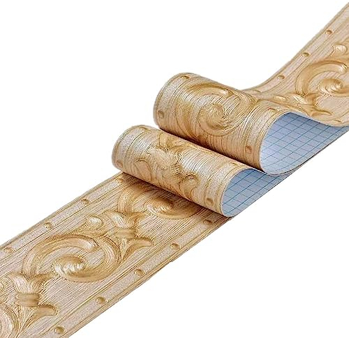 DHHOUSE 3D-Tapetenbordüre Selbstklebend, Wandbordüre für Decke, Badezimmer, Wohnzimmer, 10 cm x 5 m, Gold stil