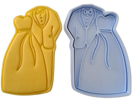 Tagliabiscotti.it - Siluette vestito Sposi - Matrimonio - Fidanzamento - Cookies Cutter - Formina per Biscotti e PDZ - Stampo + Cutter - 8cm x 5cm x 1,2cm