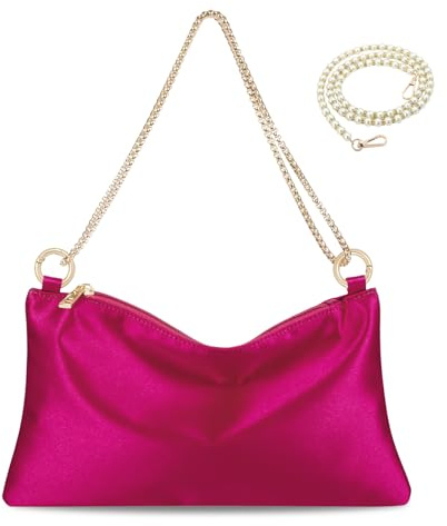 MGBPEI Women Satin Evening Handbag Wedding Prom Clutch Purse Formal Cocktail Party Clutches Shoulder Bag with 2 Bag Chains