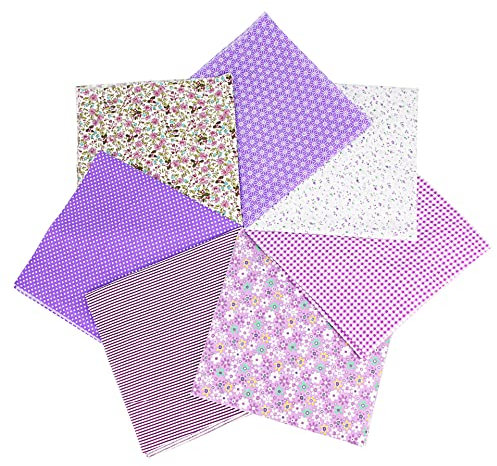 Wambere 7 Stück Baumwollstoff 25 x 25 cm, Patchwork Stoffe Paket, Stoff für Quilten, Meterware Baumwolltuch für DIY Nähmuster Handwerk, Lila