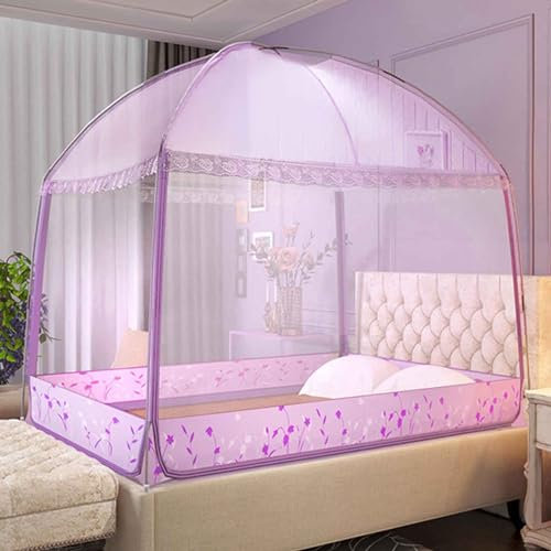 JUSHZ Moskitonetz Doppelbett Reisebett Mückennetz Bett Mosquito Net Zeltkuppel Mit Voller Unterseite Verstärkte Und Verdickte Halterung Reversibler Reißverschluss (Purple,180x200x165cm)