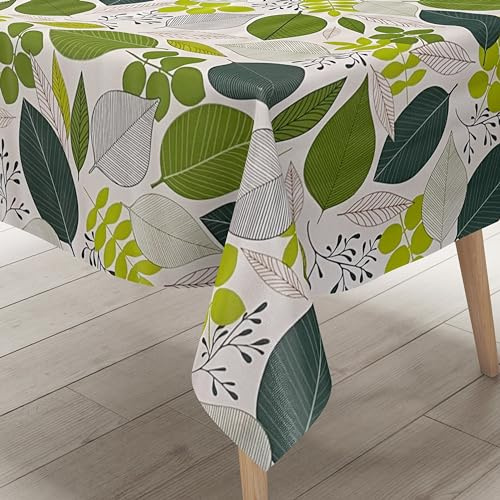 KEVKUS Wachstuch Tischdecke B4052-01 grüne Blätter Laub Dschungel wählbar in eckig, rund und oval - Größe eckig 120x120cm mit Paspelband
