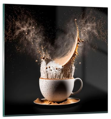 ARTTOR Glasbild 40x40cm Wandbild Glasdruck Küche - 5718 | Kaffee Milch Tasse Klein Modern Dekoration Wohnzimmer Schlafzimmer Küche Wanddeko Kunstdruck Art Wall Decor ARTTOR